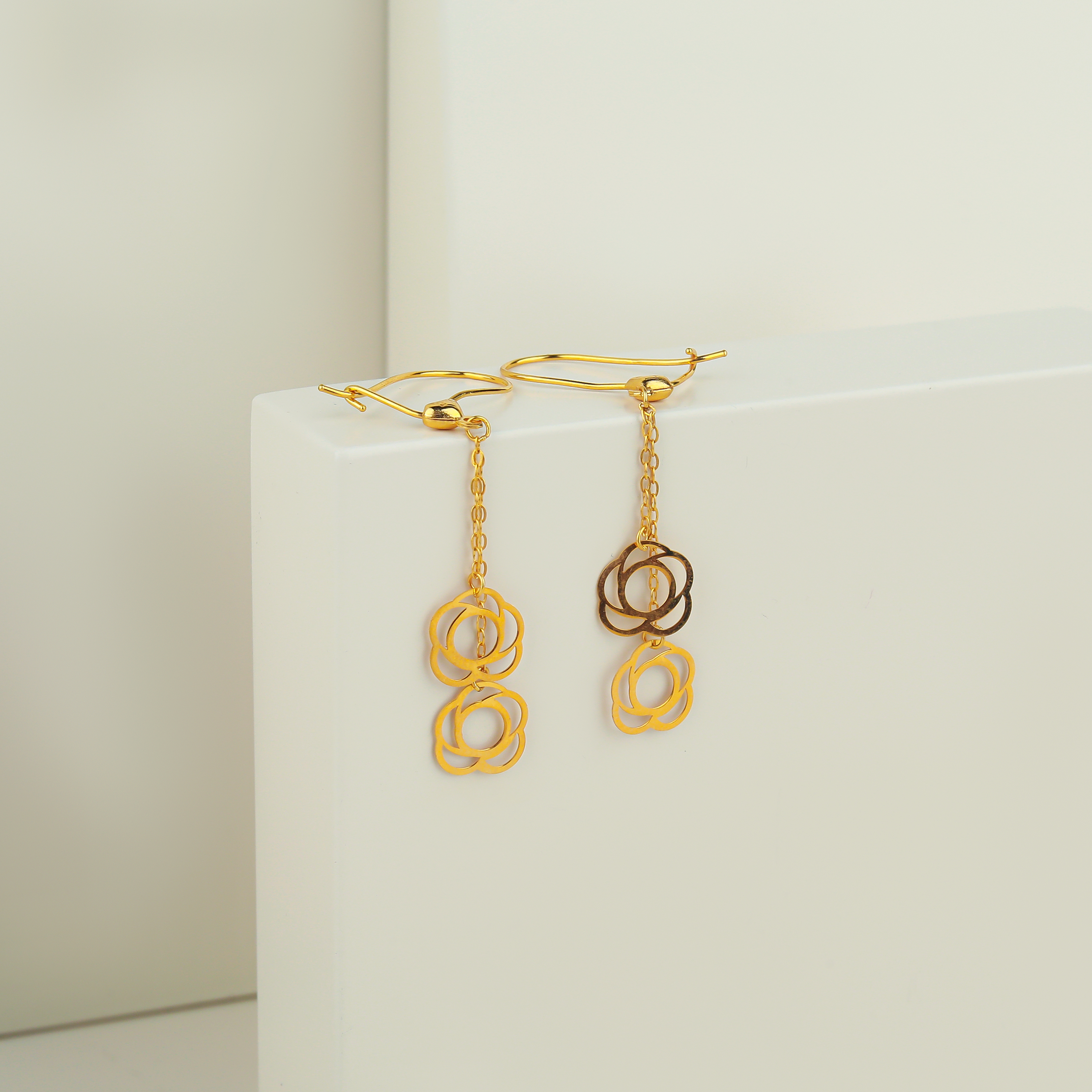 21 karat gold pendant earrings, made in Turkey - (H-1014)